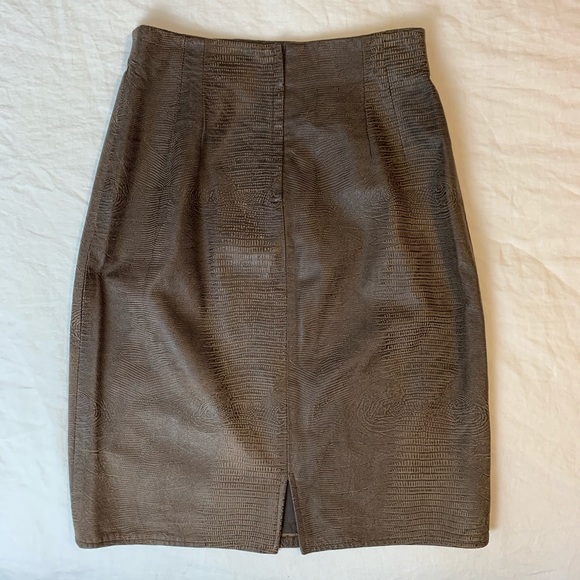 Vintage Vakko Brown Reptile Skin Leather Skirt - Picture 3 of 5